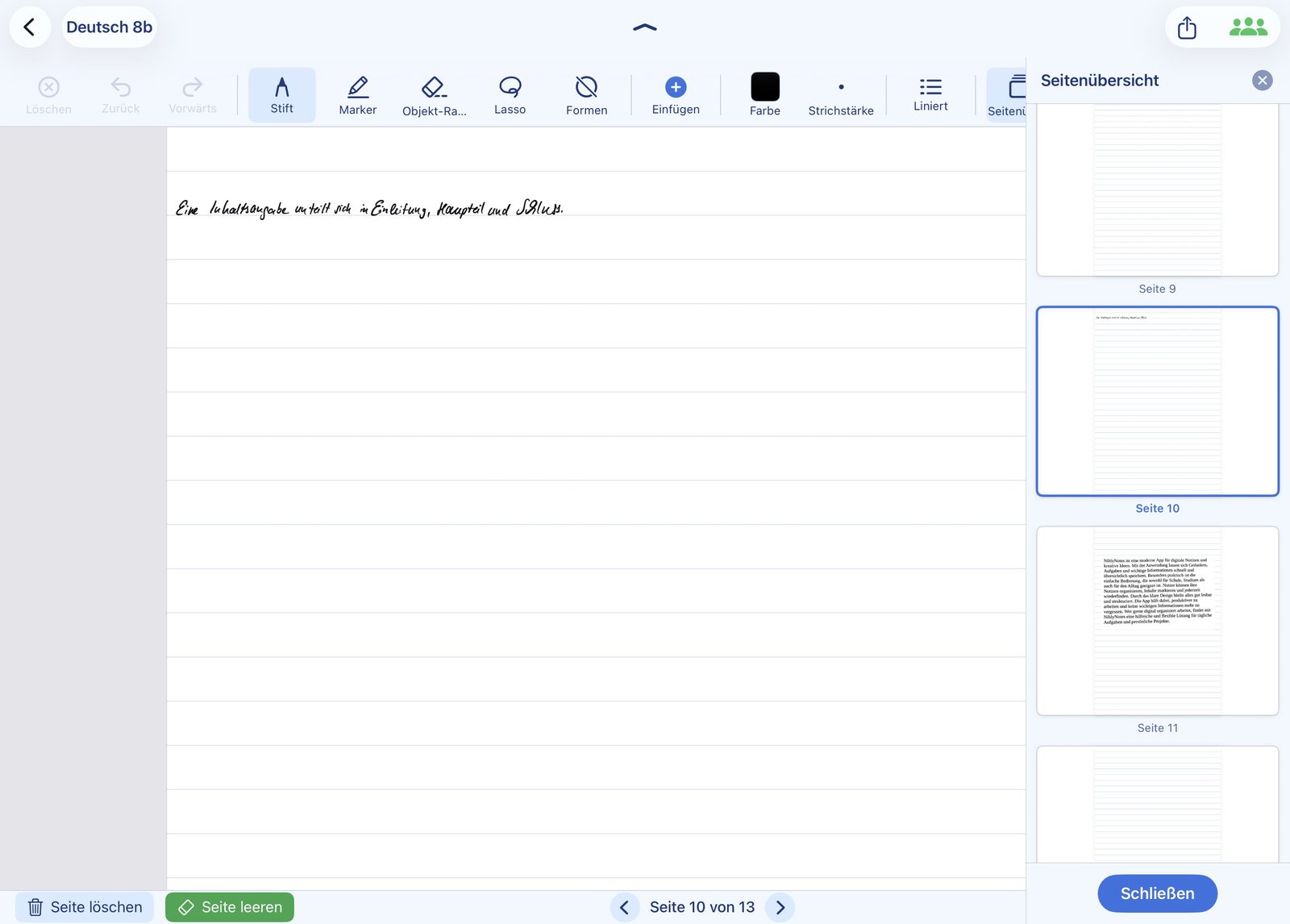 Page overview with thumbnails