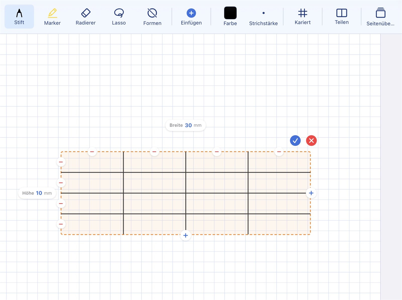 Table on a notebook page with handwritten entries